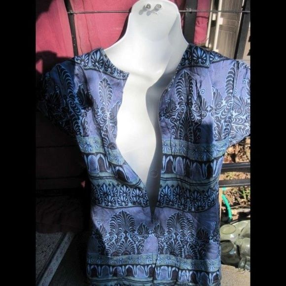 Nanette Lepore 2 Blue Open Chest Accent Blouse Silk Short Sleeve Zipper Back - Picture 13 of 16